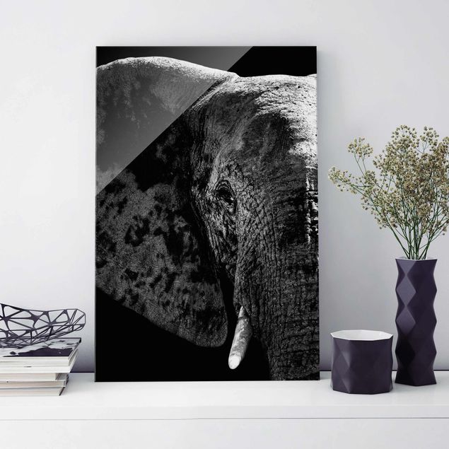 Wanddeko Schlafzimmer Afrikanischer Elefant schwarz-weiss