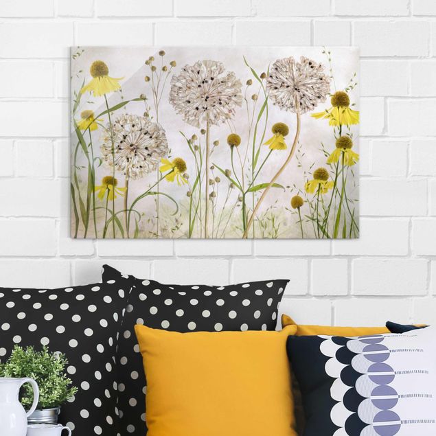 Wohndeko Botanik Allium und Helenium Illustration