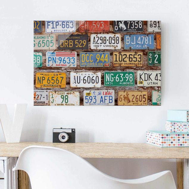 Wanddeko Schlafzimmer Amerikanische Nummernschilder auf Holz