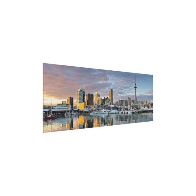 Wanddeko über Sofa Auckland Skyline Sonnenuntergang