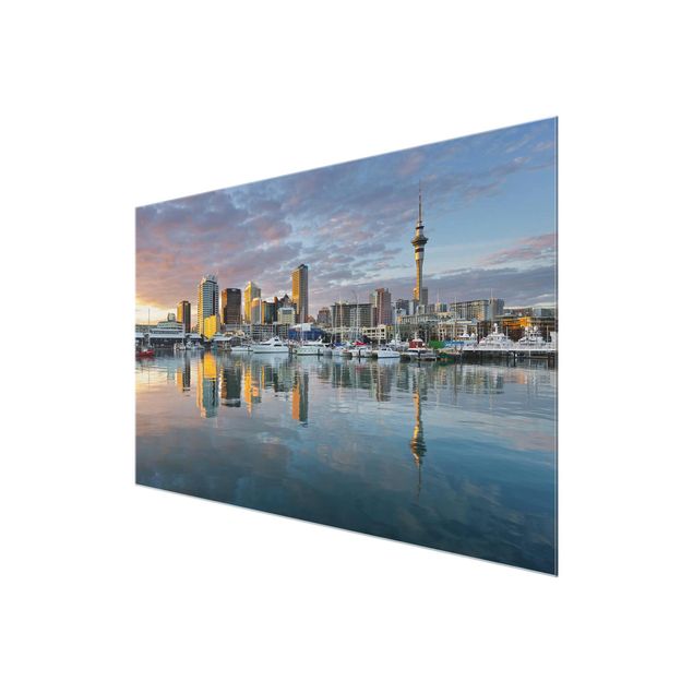 Wanddeko über Sofa Auckland Skyline Sonnenuntergang