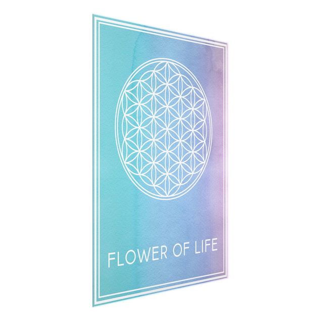 Glasbild mit Spruch Blume des Lebens Pastell Aquarell