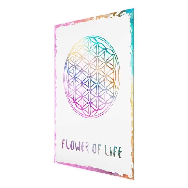 Glasbild mit Spruch Blume des Lebens Wasserfarbe