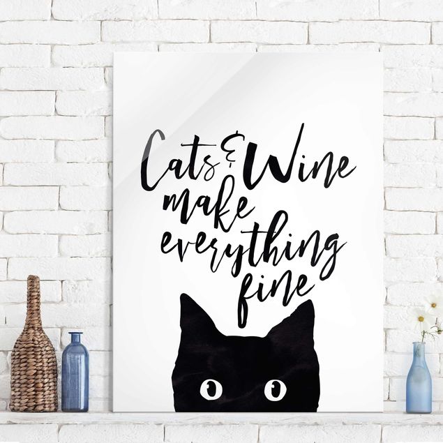 Wanddeko Schlafzimmer Cats and Wine make everything fine