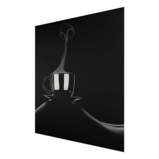 Glasbilder Akt Coffee in Bed