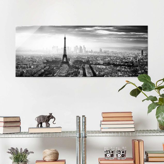 Wohndeko Architektur Der Eiffelturm von Oben Schwarz-weiß