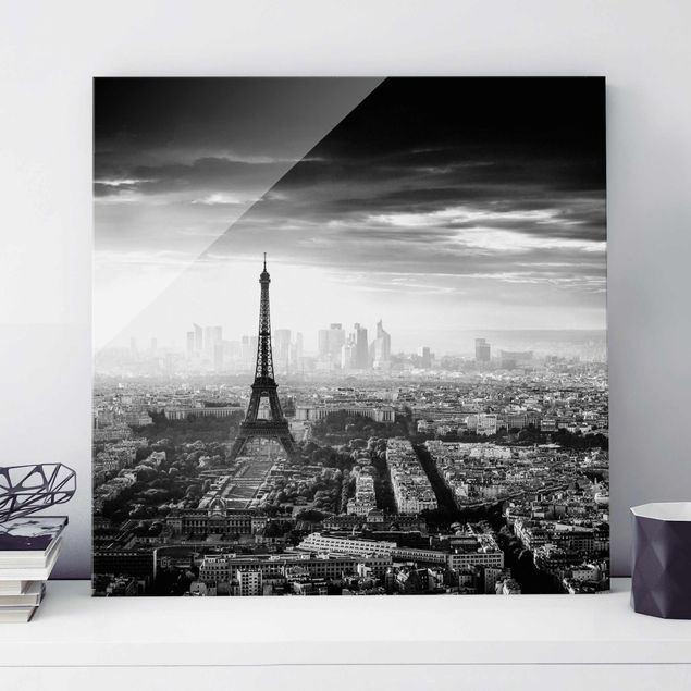 Wanddeko Architektur Der Eiffelturm von Oben Schwarz-weiß