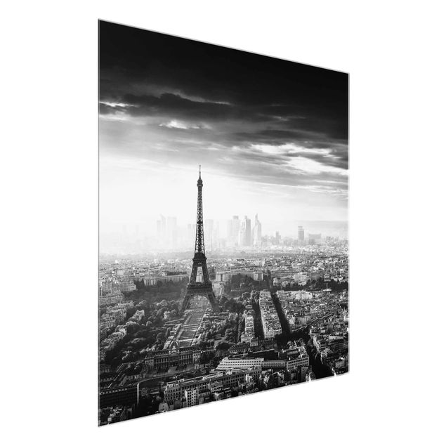 Wanddeko Flur Der Eiffelturm von Oben Schwarz-weiß