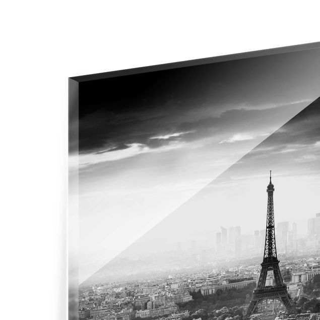 Wanddeko Büro Der Eiffelturm von Oben Schwarz-weiß