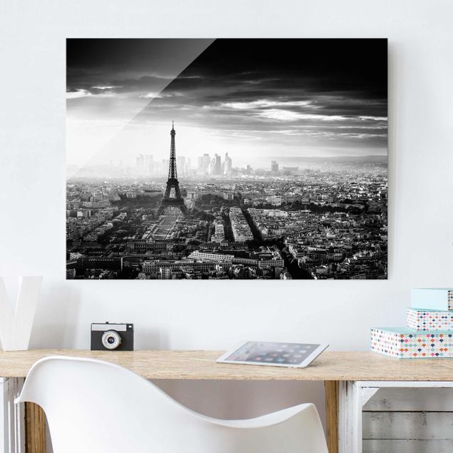 Wanddeko Architektur Der Eiffelturm von Oben Schwarz-weiß