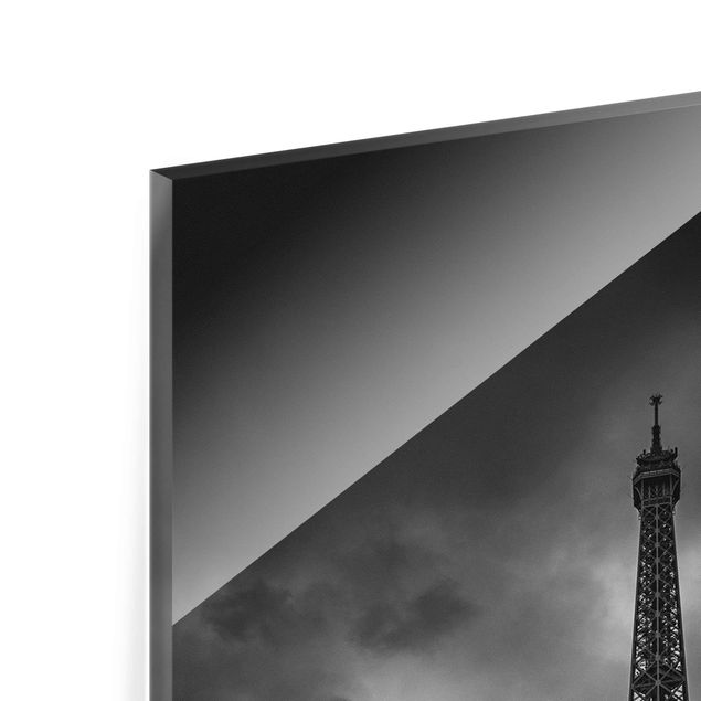 Wanddeko Büro Eiffelturm vor Wolken schwarz-weiß