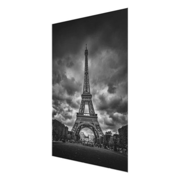 Wanddeko Flur Eiffelturm vor Wolken schwarz-weiß