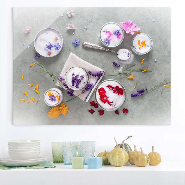 Wanddeko Esszimmer Essbare Blüten mit Lavendelzucker