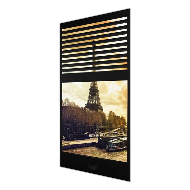 Wanddeko Flur Fensterausblick Jalousie - Paris Eiffelturm Sonnenuntergang