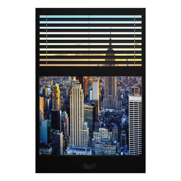 Wanddeko Esszimmer Fensterausblick Jalousie - Sonnenaufgang New York