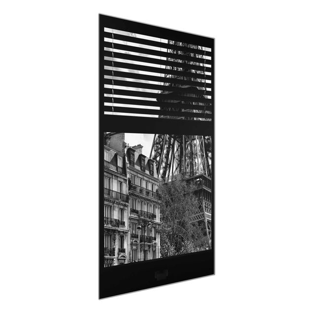 Wandbilder Paris Fensterausblick Paris - Nahe am Eiffelturm schwarz weiss