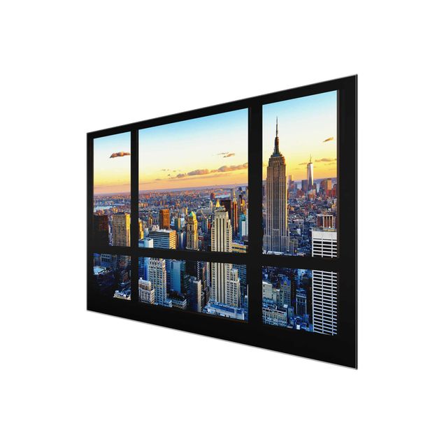 Wanddeko Esszimmer Fensterausblick - Sonnenaufgang New York