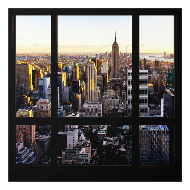 Wanddeko Esszimmer Fensterblick am Abend über New York