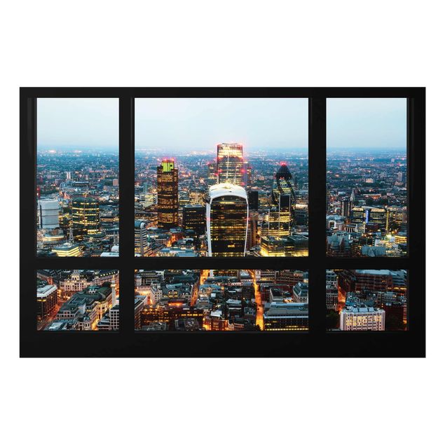 Wanddeko Esszimmer Fensterblick auf beleuchtete Skyline von London
