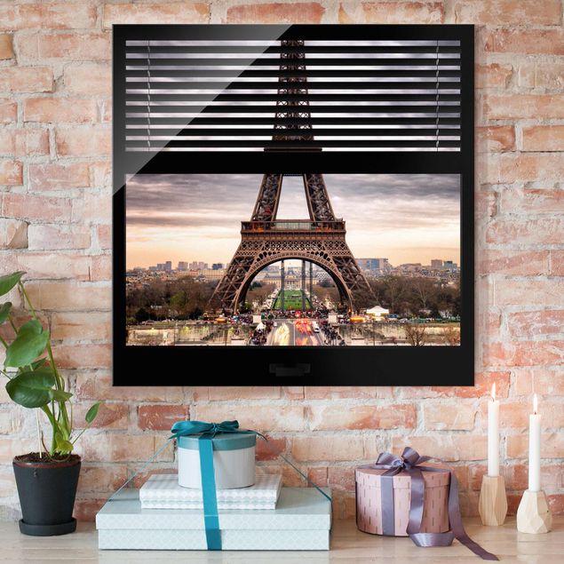 Glasbilder Paris Fensterblick Jalousie - Eiffelturm Paris