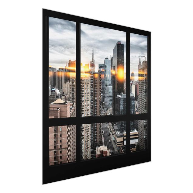 Wanddeko Flur Fensterblick New York mit Sonnen-Reflexion