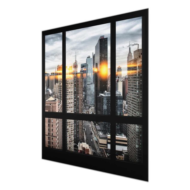 Wanddeko Büro Fensterblick New York mit Sonnen-Reflexion