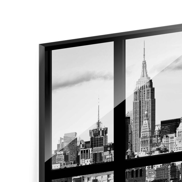 Wanddeko über Sofa Fensterblick New York Skyline schwarz weiss