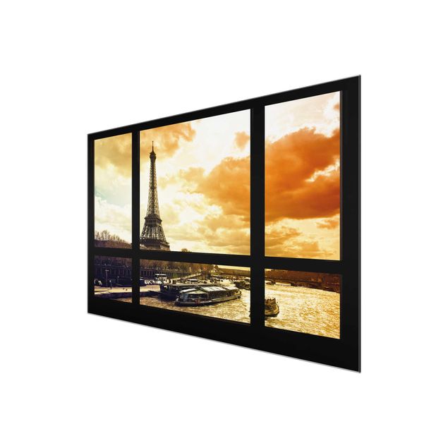 Wanddeko Büro Fensterblick - Paris Eiffelturm Sonnenuntergang