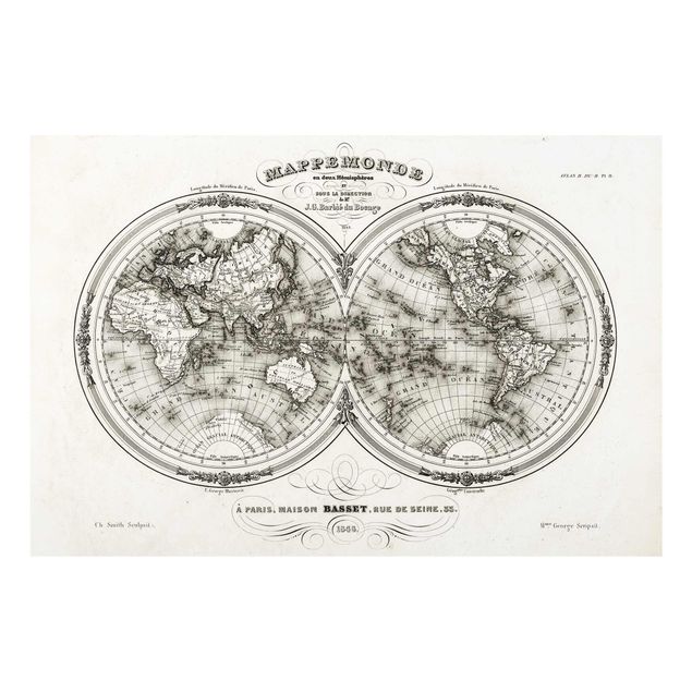 Wanddeko Jugendzimmer Weltkarte - Französische Karte der Hemissphären von 1848