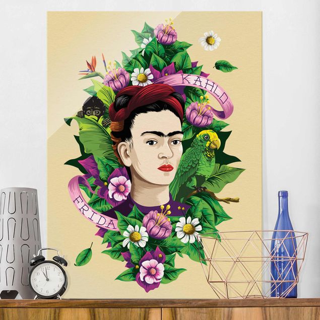 Wanddeko Schlafzimmer Frida Kahlo - Frida, Äffchen und Papagei