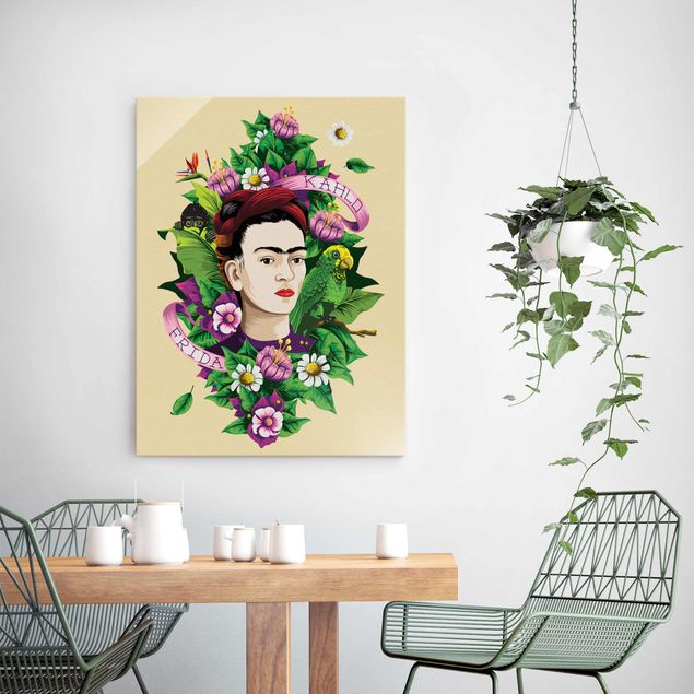 Wanddeko Esszimmer Frida Kahlo - Frida, Äffchen und Papagei