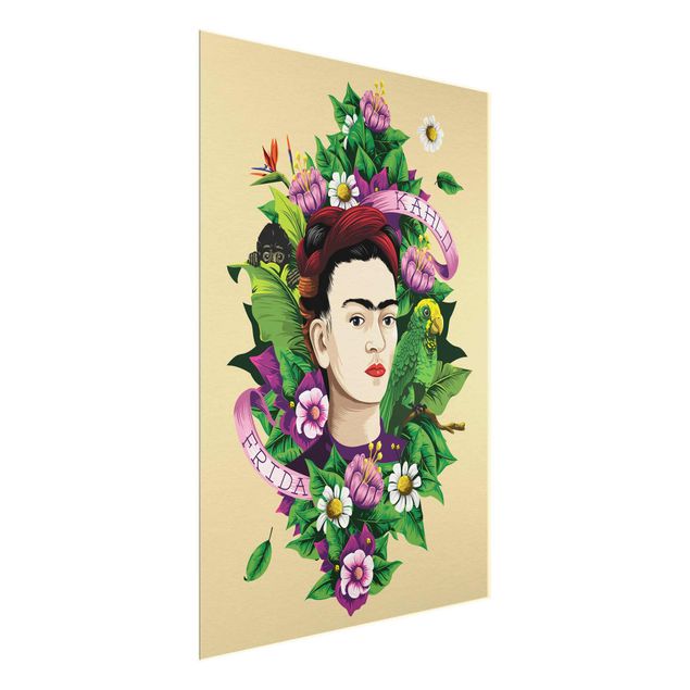 Wanddeko Büro Frida Kahlo - Frida, Äffchen und Papagei