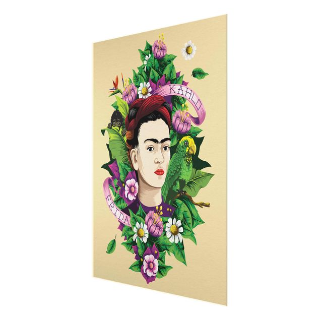 Wanddeko über Sofa Frida Kahlo - Frida, Äffchen und Papagei