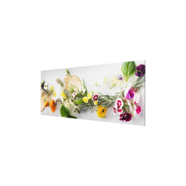 Glasbilder Blumen Motive Frische Kräuter mit Essblüten