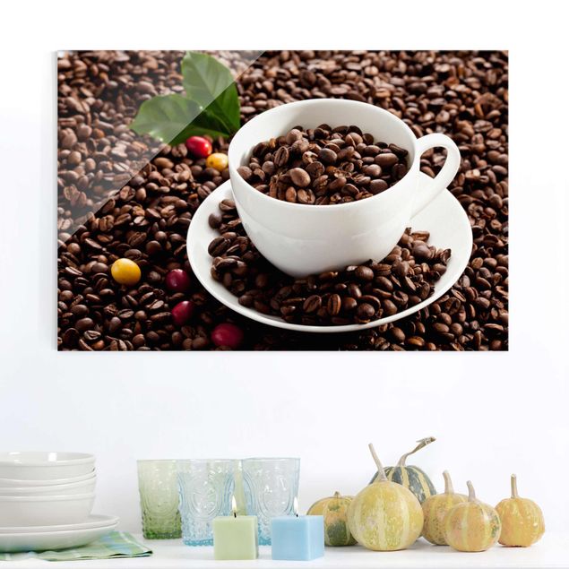 Wanddeko braun Kaffeetasse mit gerösteten Kaffeebohnen