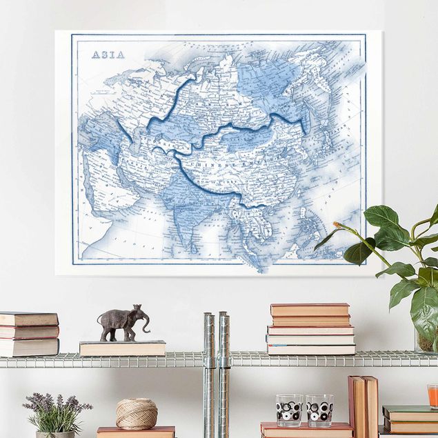 Wanddeko Schlafzimmer Karte in Blautönen - Asien