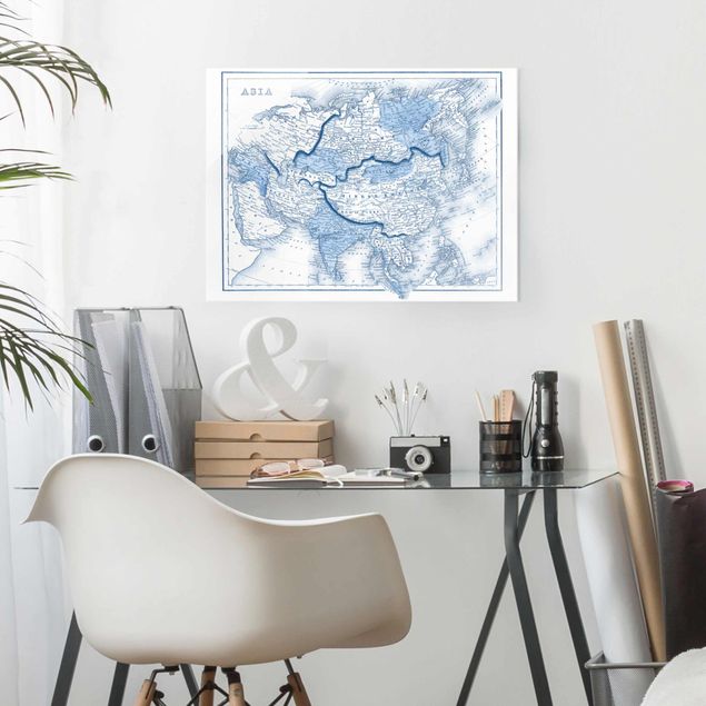 Wanddeko Flur Karte in Blautönen - Asien