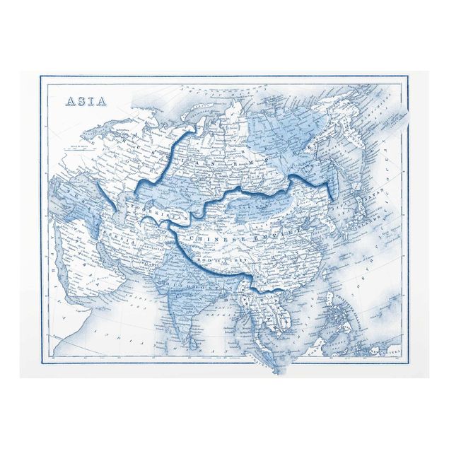 Wanddeko Büro Karte in Blautönen - Asien