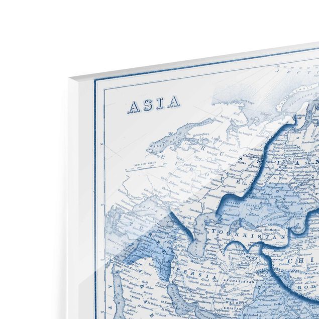 Wanddeko Treppenhaus Karte in Blautönen - Asien