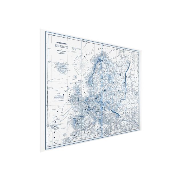 Wanddeko Esszimmer Karte in Blautönen - Europa