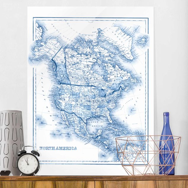 Wanddeko blau Karte in Blautönen - Nordamerika