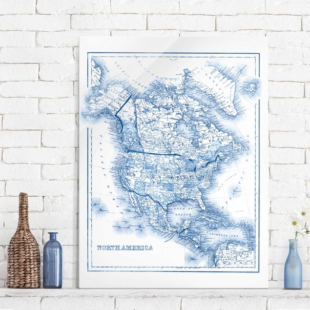 Wanddeko Schlafzimmer Karte in Blautönen - Nordamerika
