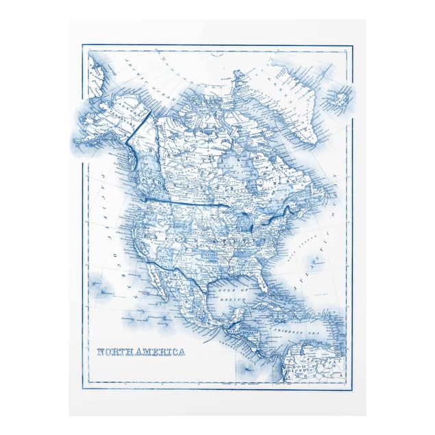 Wanddeko Büro Karte in Blautönen - Nordamerika