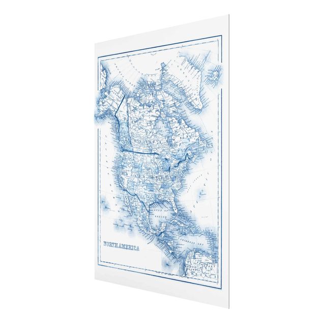 Wanddeko Jugendzimmer Karte in Blautönen - Nordamerika