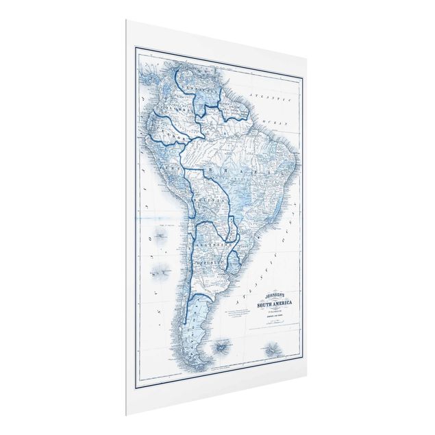 Wanddeko Esszimmer Karte in Blautönen - Südamerika