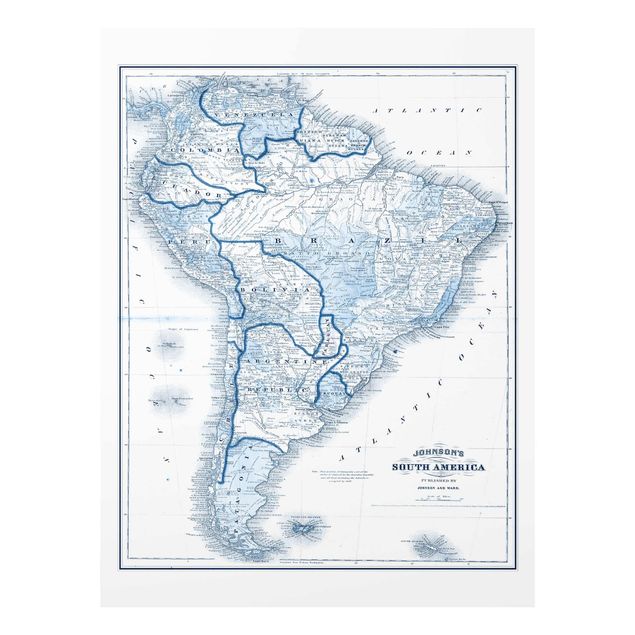 Wanddeko Büro Karte in Blautönen - Südamerika