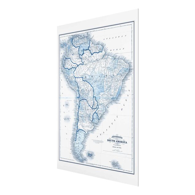 Wanddeko Jugendzimmer Karte in Blautönen - Südamerika