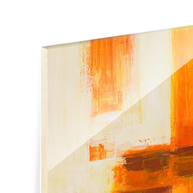 Wanddeko über Bett Petra Schüßler - Komposition in Orange und Braun 01