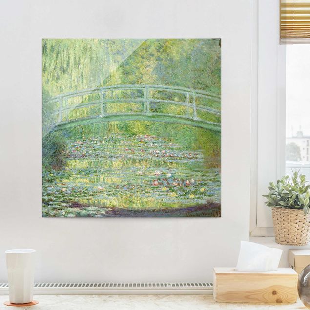 Glasbilder Rose Claude Monet - Japanische Brücke