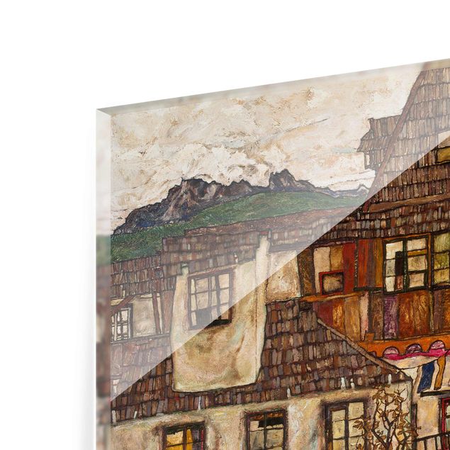 Wanddeko Treppenhaus Egon Schiele - Häuser mit trocknender Wäsche